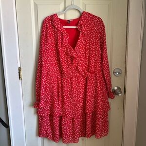 H&M Red and White Wrap Sundress with Bishop Sleeves